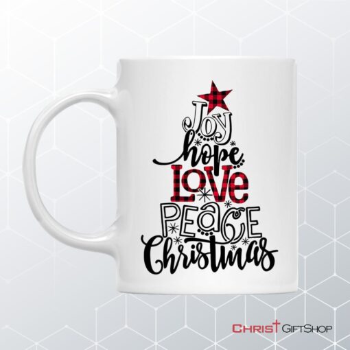 Joy Hope Love Peace Christmas Buffalo Plaid Christian Coffee Mug