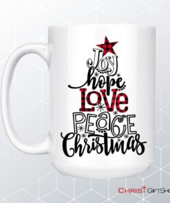 Joy Hope Love Peace Christmas Buffalo Plaid Christian Coffee Mug