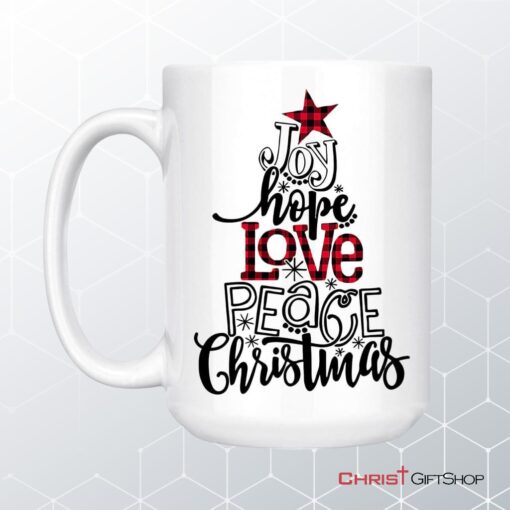 Joy Hope Love Peace Christmas Buffalo Plaid Christian Coffee Mug