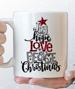 Joy Hope Love Peace Christmas Buffalo Plaid Christian Coffee Mug