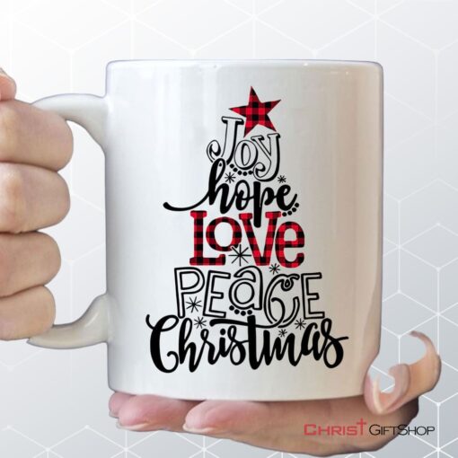 Joy Hope Love Peace Christmas Buffalo Plaid Christian Coffee Mug