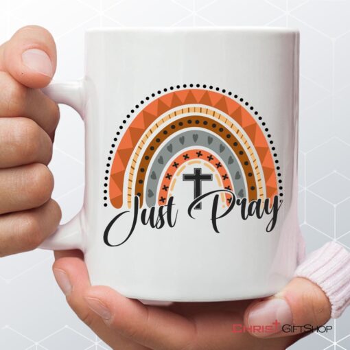 Just Pray, Boho Rainbow, Christian Coffee Mug