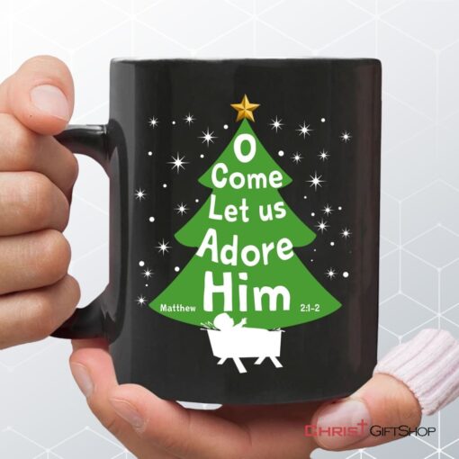 O Come Let Us Adore Him Christmas Tree Coffee Mug