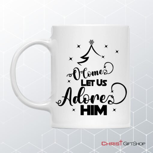 O Come Let Us Adore Him, Christmas Tree Christian Mug