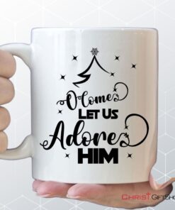 O Come Let Us Adore Him, Christmas Tree Christian Mug