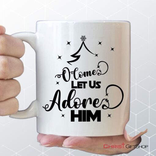 O Come Let Us Adore Him, Christmas Tree Christian Mug