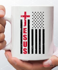 Patriotic Coffee Mug Jesus Word Cross With American Flag