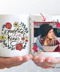 Personalized Christian Coffee Mug, Daughter Of The King Flowers