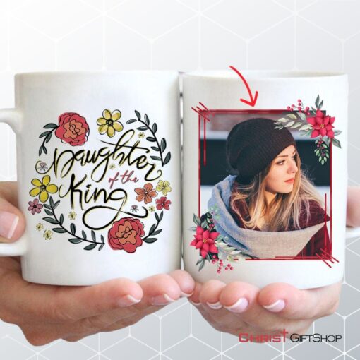 Personalized Christian Coffee Mug, Daughter Of The King Flowers