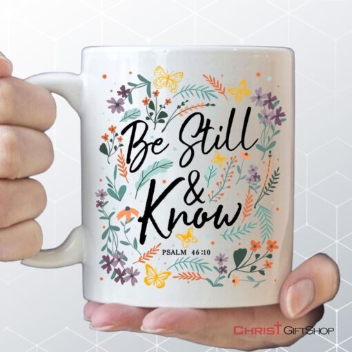 Psalm 4610 Be Still And Know, Wildflowers Butterflies, Christian Coffee Mug