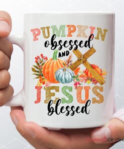 Pumpkin Obsessed And Jesus Blessed Fall Christian Coffee Mug