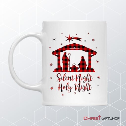 Silent Night Holy Night, Buffalo Plaid, Christian Christmas Coffee Mug