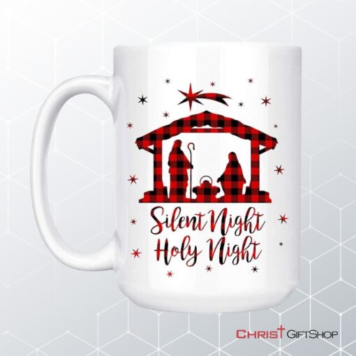 Silent Night Holy Night, Buffalo Plaid, Christian Christmas Coffee Mug