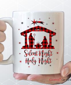 Silent Night Holy Night, Buffalo Plaid, Christian Christmas Coffee Mug