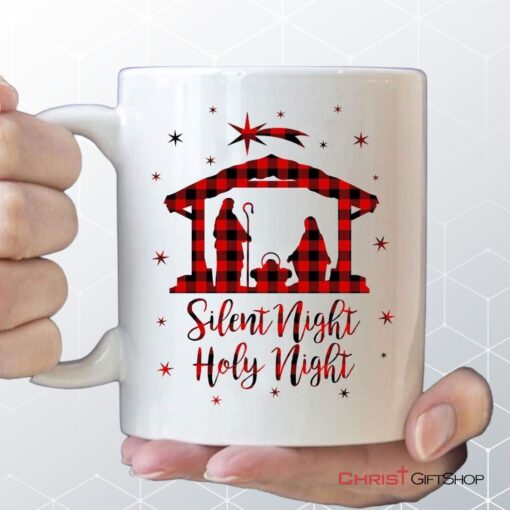 Silent Night Holy Night, Buffalo Plaid, Christian Christmas Coffee Mug