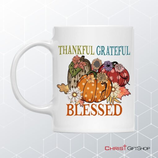 Thankful Grateful Blessed Polka Dot Pumpkin Coffee Ceramic Mug