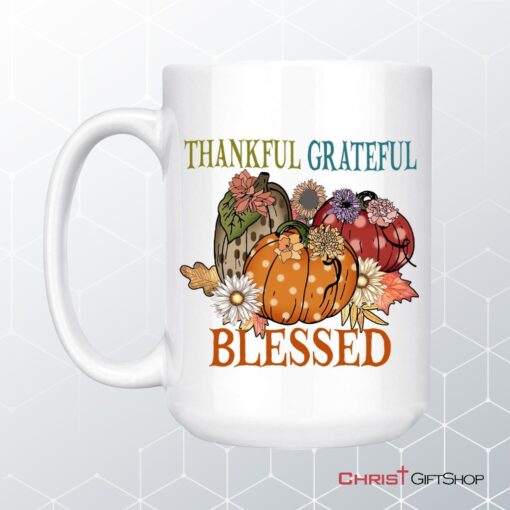 Thankful Grateful Blessed Polka Dot Pumpkin Coffee Ceramic Mug