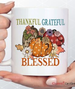 Thankful Grateful Blessed Polka Dot Pumpkin Coffee Ceramic Mug