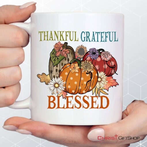 Thankful Grateful Blessed Polka Dot Pumpkin Coffee Ceramic Mug