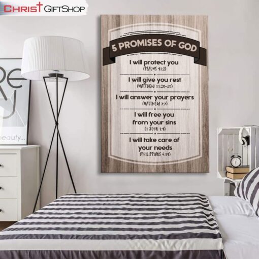 5 Promises Of God Wall Art Canvas and Poster