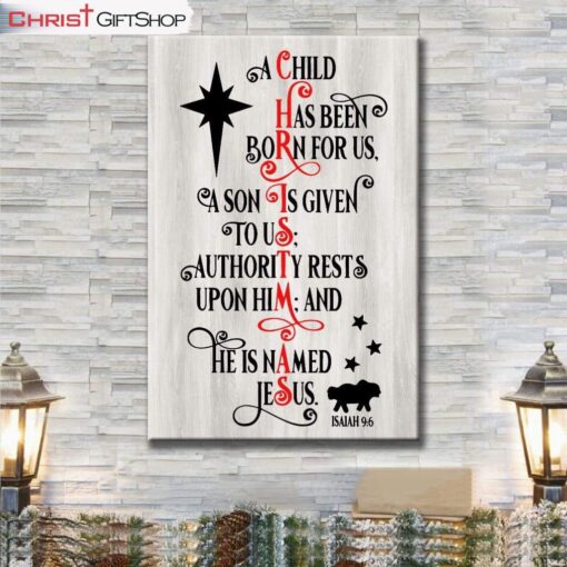 A Child Has Been Born For Us Christmas Wall Art Canvas and Poster Print, Christian Gifts