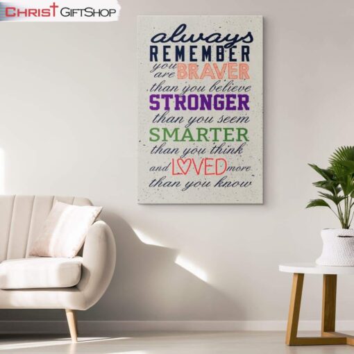 Always Remember You Are Braver Than You Believe Christian Wall Art Canvas