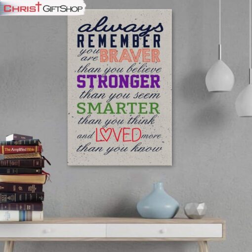 Always Remember You Are Braver Than You Believe Christian Wall Art Canvas