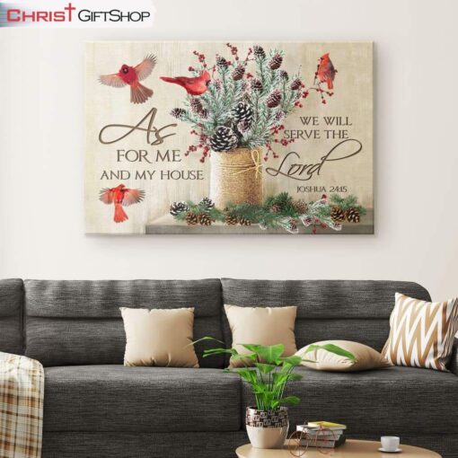 As For Me And My House Christmas Wall Art Canvas, Christian Christmas Decoration