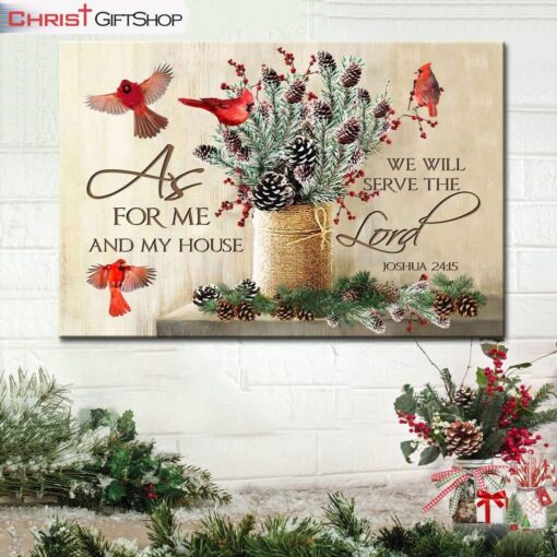 As For Me And My House Christmas Wall Art Canvas, Christian Christmas Decoration