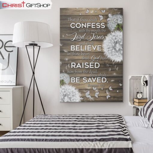 Bible Verse Wall Art Romans 109 That If Thou Shalt Confess With Thy Mouth Canvas Print