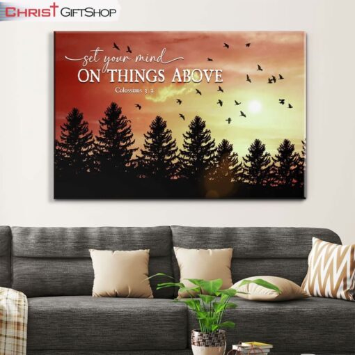 Birds Sunset Forest, Set Your Mind On Things Above Wall Art Canvas and Poster