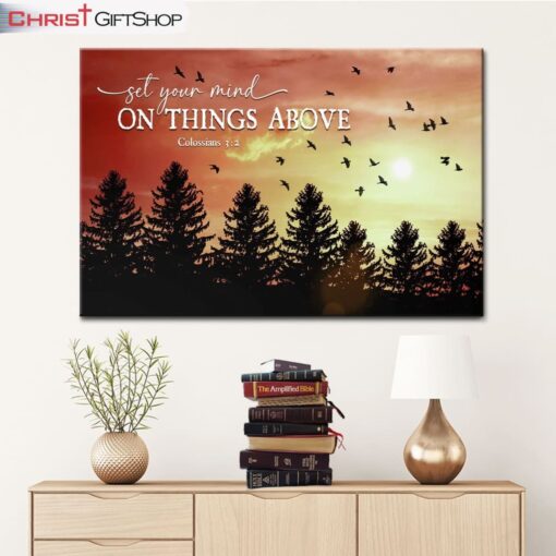 Birds Sunset Forest, Set Your Mind On Things Above Wall Art Canvas and Poster