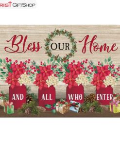 Bless Our Home And All Who Enter Wall Art Canvas and Poster, Christian Christmas Decoration