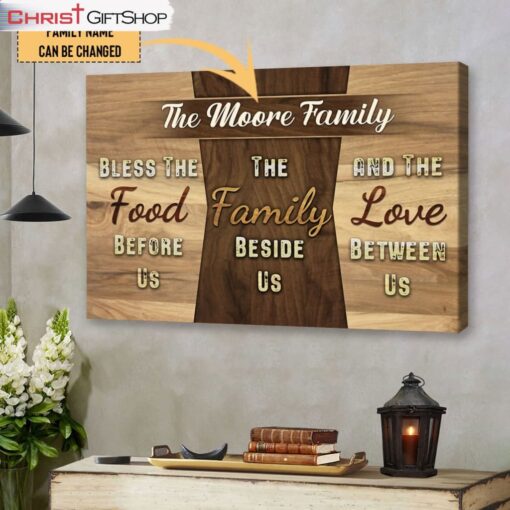 Bless The Food Before Us Custom Personalized Family Name Wall Art Canvas