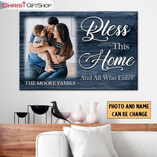 Bless This Home And All Who Enter Wall Art Canvas and Poster, Personalized Family Wall Art Decor