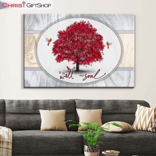 Cardinal Birds, It Is Well With My Soul Wall Art Canvas and Poster, Christian Wall Decor For Christmas