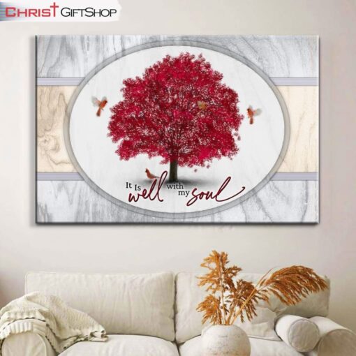 Cardinal Birds, It Is Well With My Soul Wall Art Canvas and Poster, Christian Wall Decor For Christmas