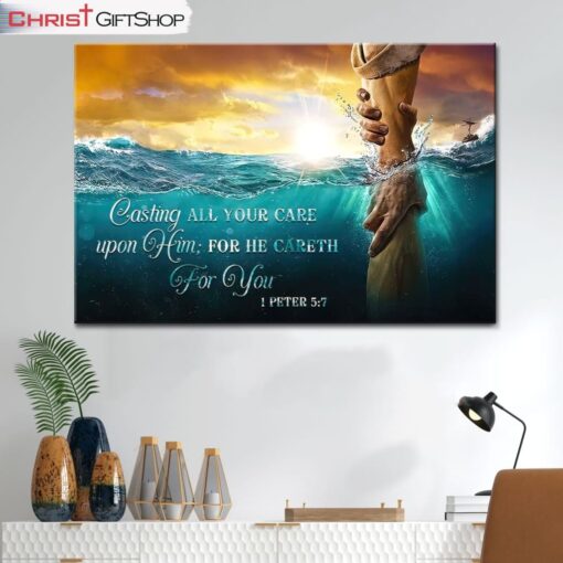 Casting All Your Care Upon Him 1 Peter 57 Kjv Canvas Print, Bible Verse Wall Art