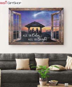 Christian Christmas Gifts All Is Calm All Is Bright, Jesus Born Christmas Wall Art Canvas