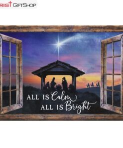 Christian Christmas Gifts All Is Calm All Is Bright, Jesus Born Christmas Wall Art Canvas