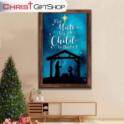 Christian Christmas Wall Decor, For Unto Us A Child Is Born Christmas Wall Art Canvas Print