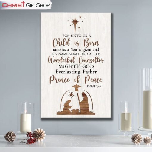 Christian Christmas Wall Decor, Isaiah 96 For Unto Us A Child Is Born Canvas Print