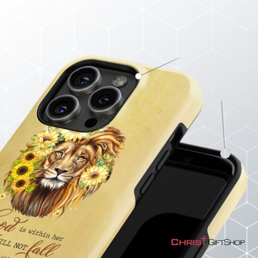 Christian Phone Cases God Is Within Her She Will Not Fall Sunflower Lion Phone Case