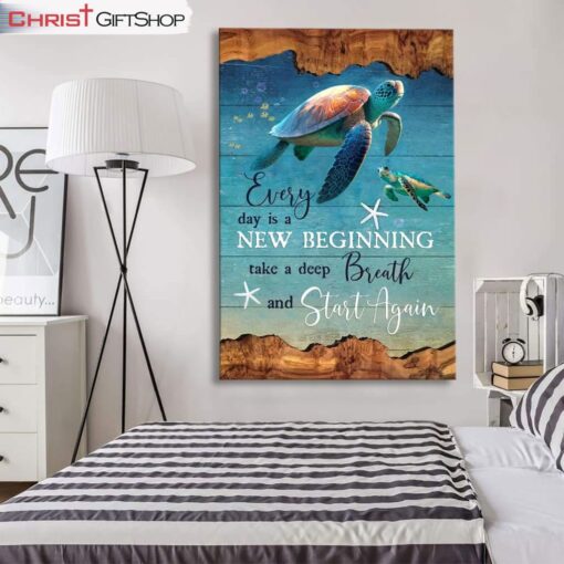 Christian Wall Art Every Day Is A New Beginning Turtle Beach Canvas Print