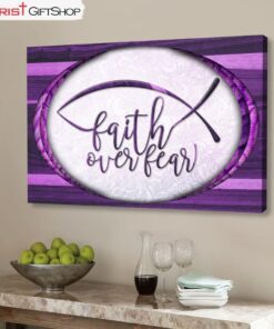 Christian Wall Art Faith Over Fear Jesus Fish Wall Art Canvas Print