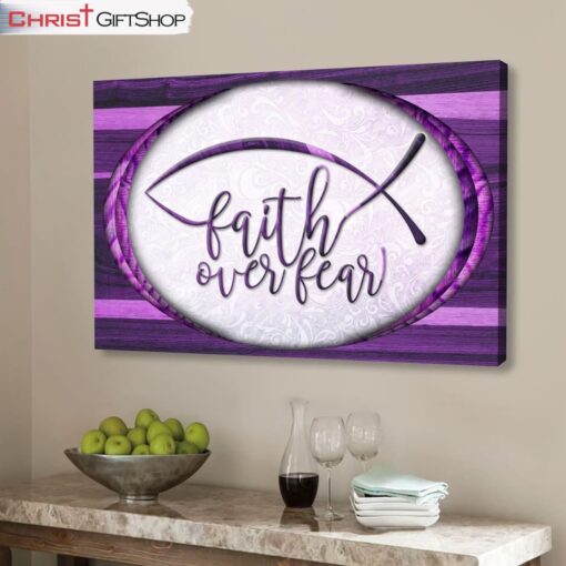 Christian Wall Art Faith Over Fear Jesus Fish Wall Art Canvas Print