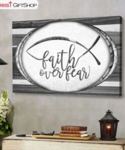 Christian Wall Art Faith Over Fear Jesus Fish Wall Art Canvas Print