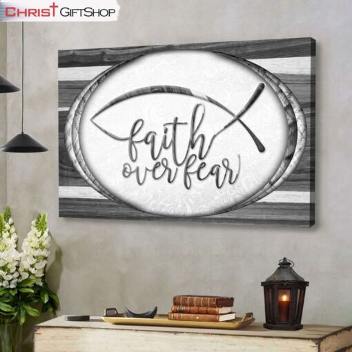 Christian Wall Art Faith Over Fear Jesus Fish Wall Art Canvas Print