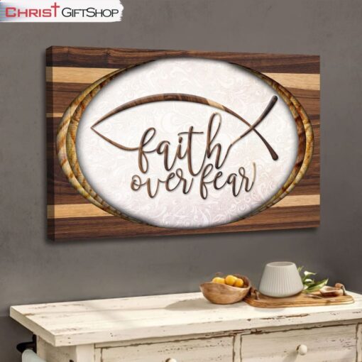 Christian Wall Art Faith Over Fear Jesus Fish Wall Art Canvas Print