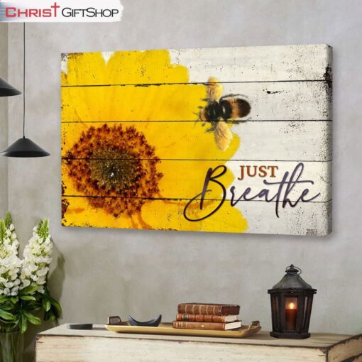 Christian Wall Art Honey Bee Flower Just Breathe Wall Art Canvas